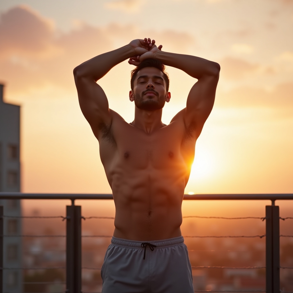 Athlete stretching at sunrise after a full night of recovery sleep
